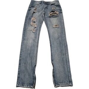 Young &‎ Reckless Blue Jeans 33x33 Skinny  Washed Distressed Zipper Legs